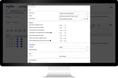 Many setting options for exports