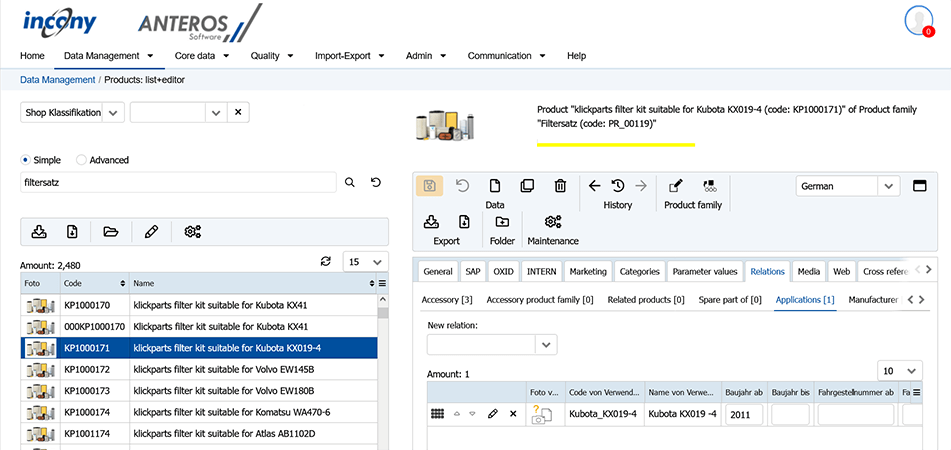 Klickparts configured ANTEROS by itself, e.g. with new tabs