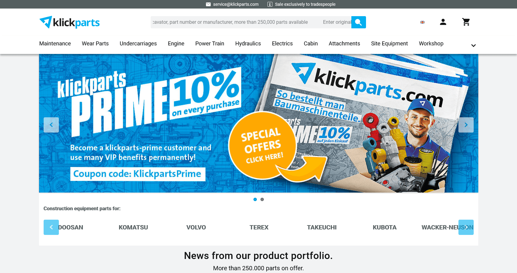 Klickparts provides spare parts for construction machines