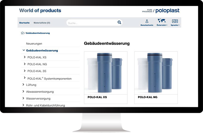 Screenshot of the automatically created web catalog from Poloplast